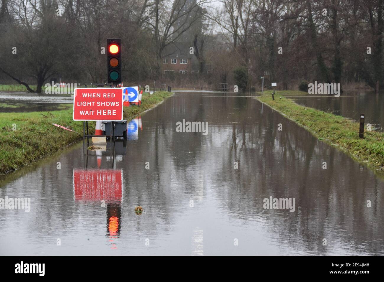 Cookham, Berkshire, UK. 2nd Feb 2021. Flooding near Cookham after the Thames bursts its banks in and together with ground water floods the village, causing road closures. Credit: One Up Top Editorial Images/Alamy Live News Stock Photo