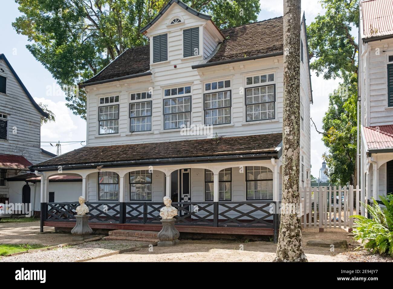 Dutch white wooden colonial officer's house at Fort Zeelandia, fortress in Paramaribo, Paramaribo District, Suriname / Surinam Stock Photo