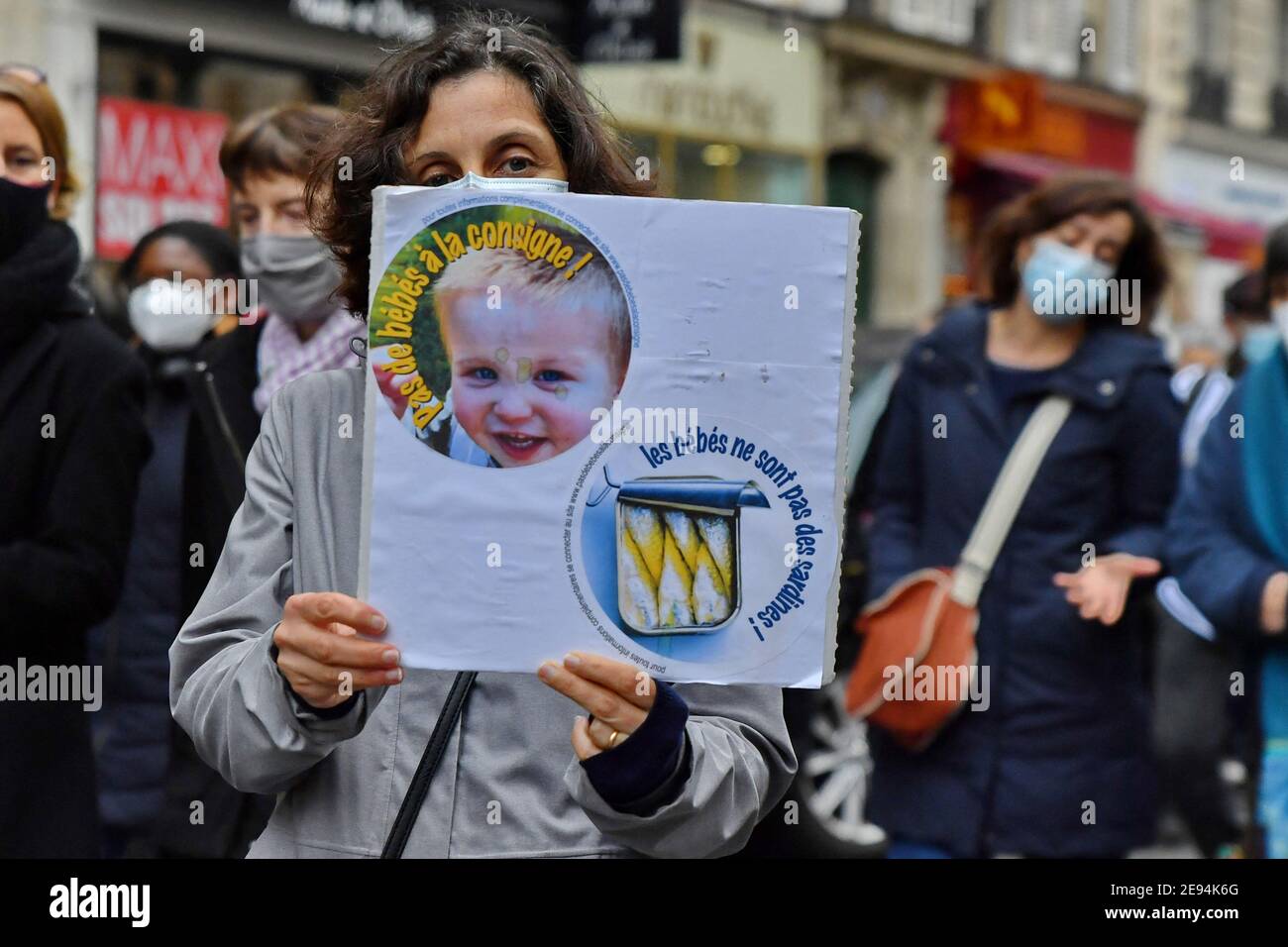 Paris France 2nd Feb 21 Demonstration Against Adrien Taquet S Law And For The Welcoming Of Early Childhood With The Slogan No Babies In The Consigne In Paris France On February 02 21