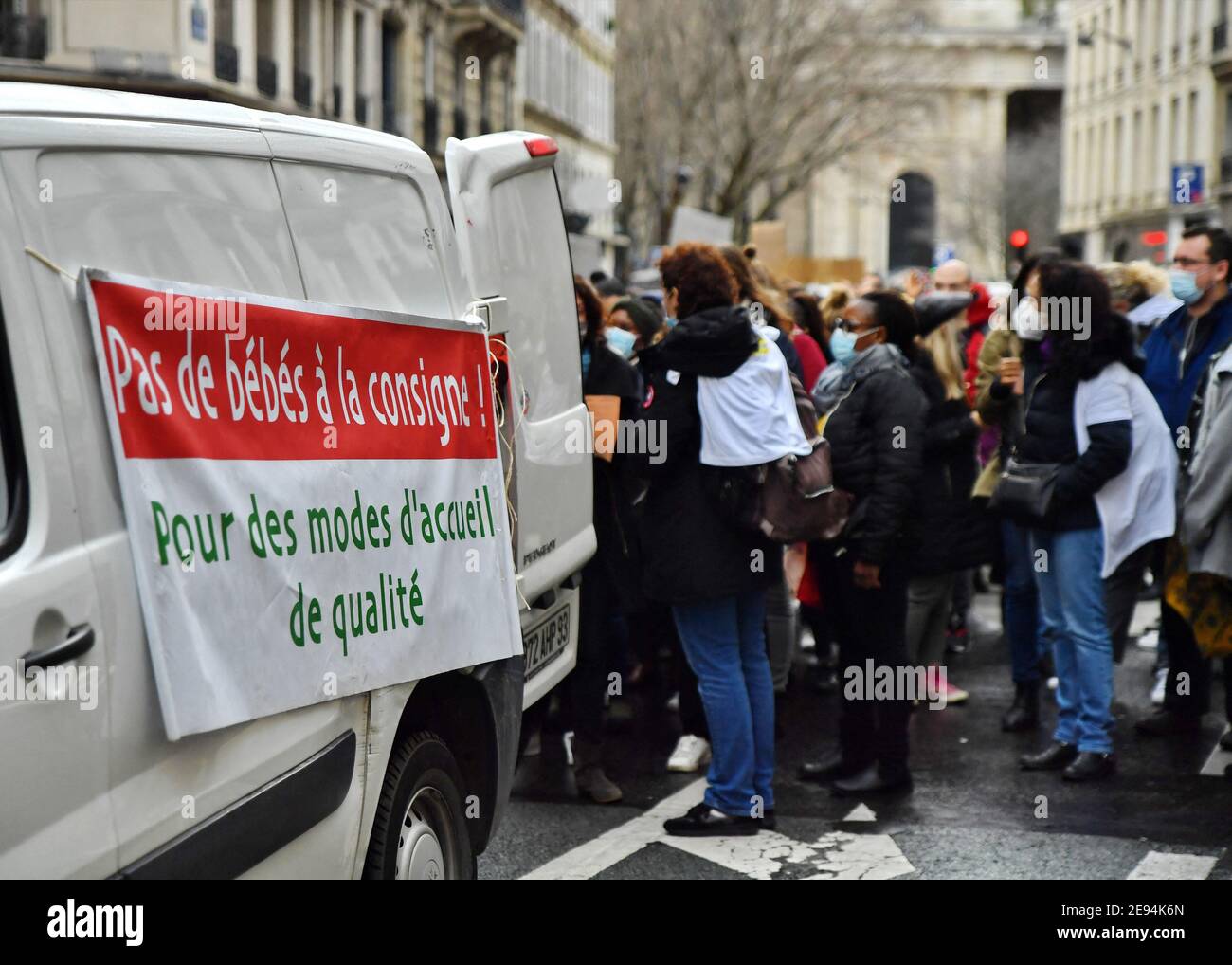 Paris France 2nd Feb 21 Demonstration Against Adrien Taquet S Law And For The Welcoming Of Early Childhood With The Slogan No Babies In The Consigne In Paris France On February 02 21 Paris France 2nd Feb 21 Demonstration Against Adrien Taquet S Law And For The Welcoming Of Early Childhood With The Slogan No Babies In The Consigne In Paris France On February 02 21