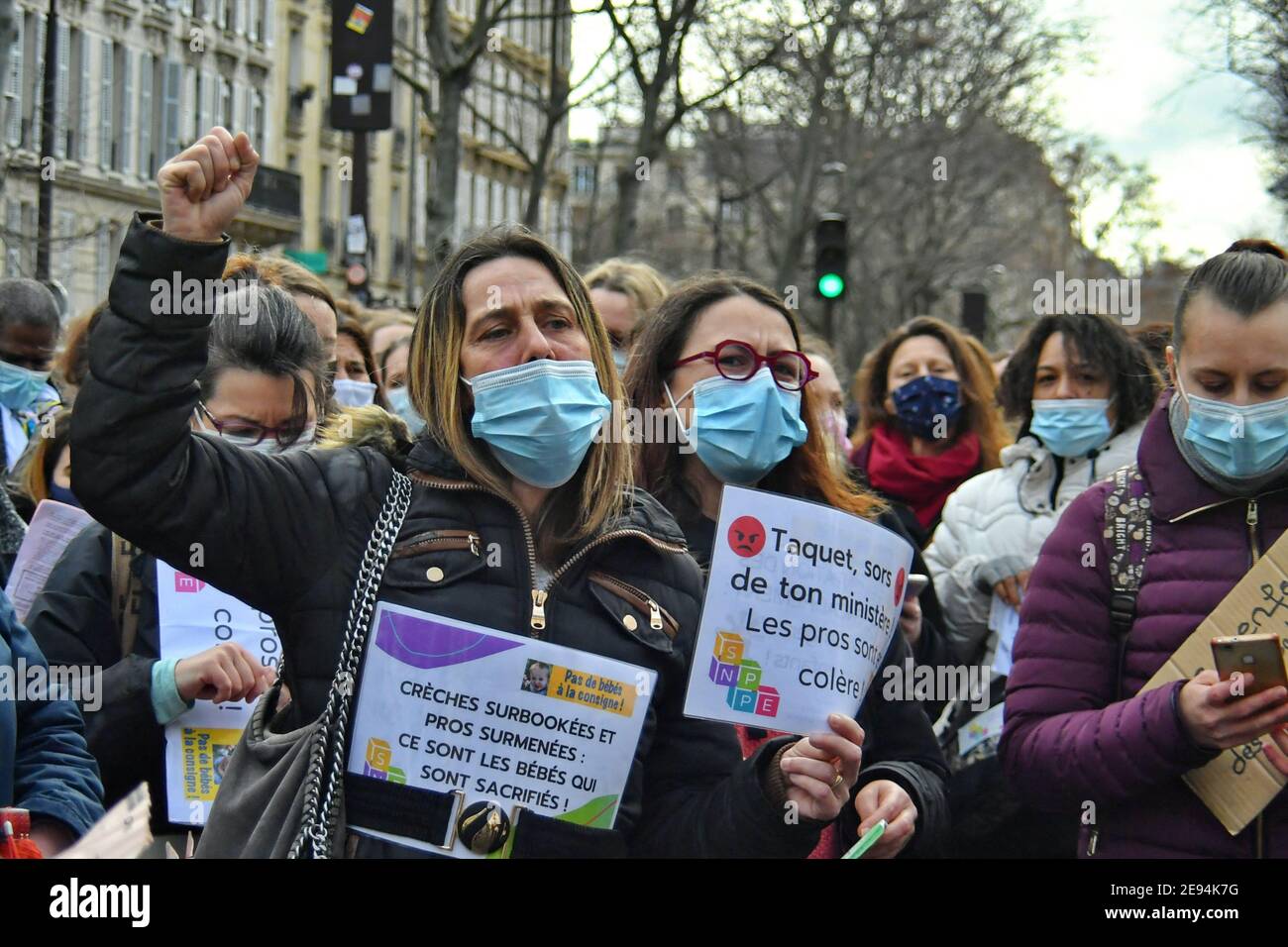 Paris France 2nd Feb 21 Demonstration Against Adrien Taquet S Law And For The Welcoming Of Early Childhood With The Slogan No Babies In The Consigne In Paris France On February 02 21