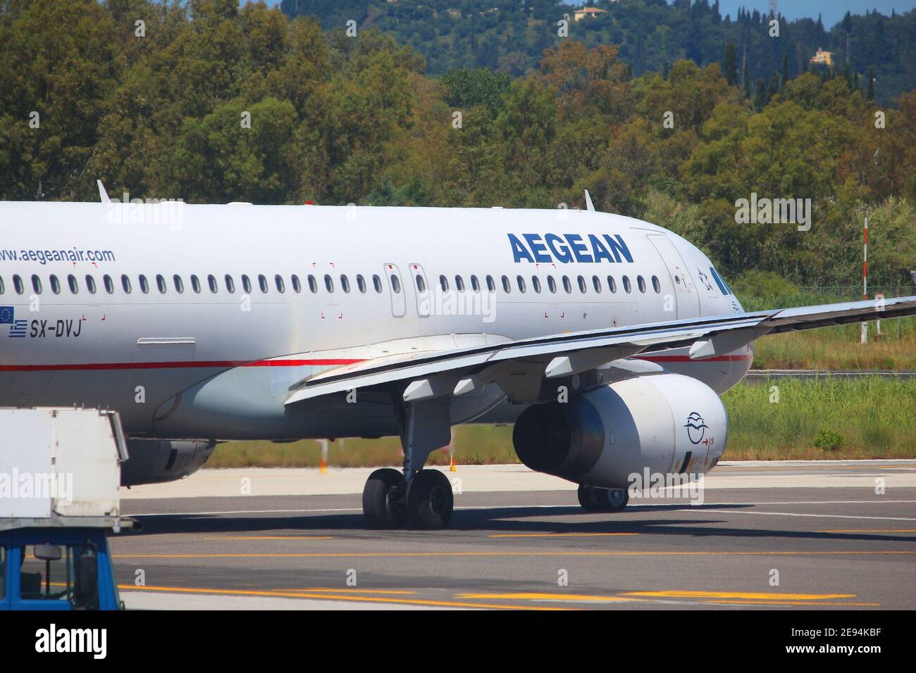 CORFU, GREECE JUNE 6, 2016 Aegean Airlines Airbus A320 at Corfu International Airport, Greece