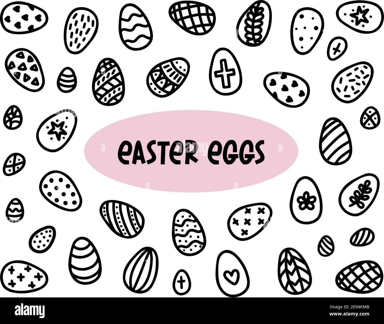 Easter eggs doodle set. Handdrawn vector illustration. Decorated