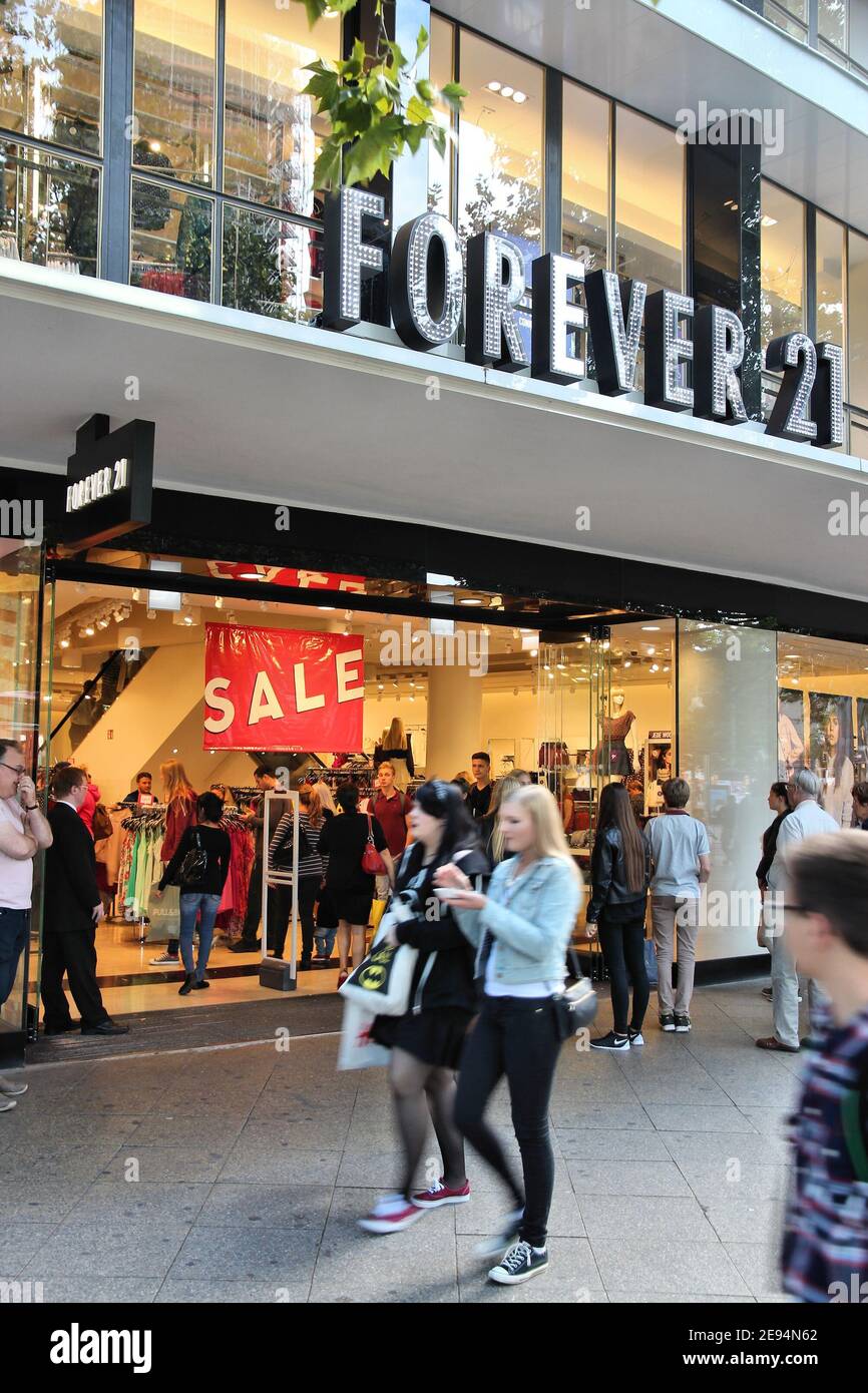 BERLIN, GERMANY AUGUST 27, 2014 People visit Forever 21 brand