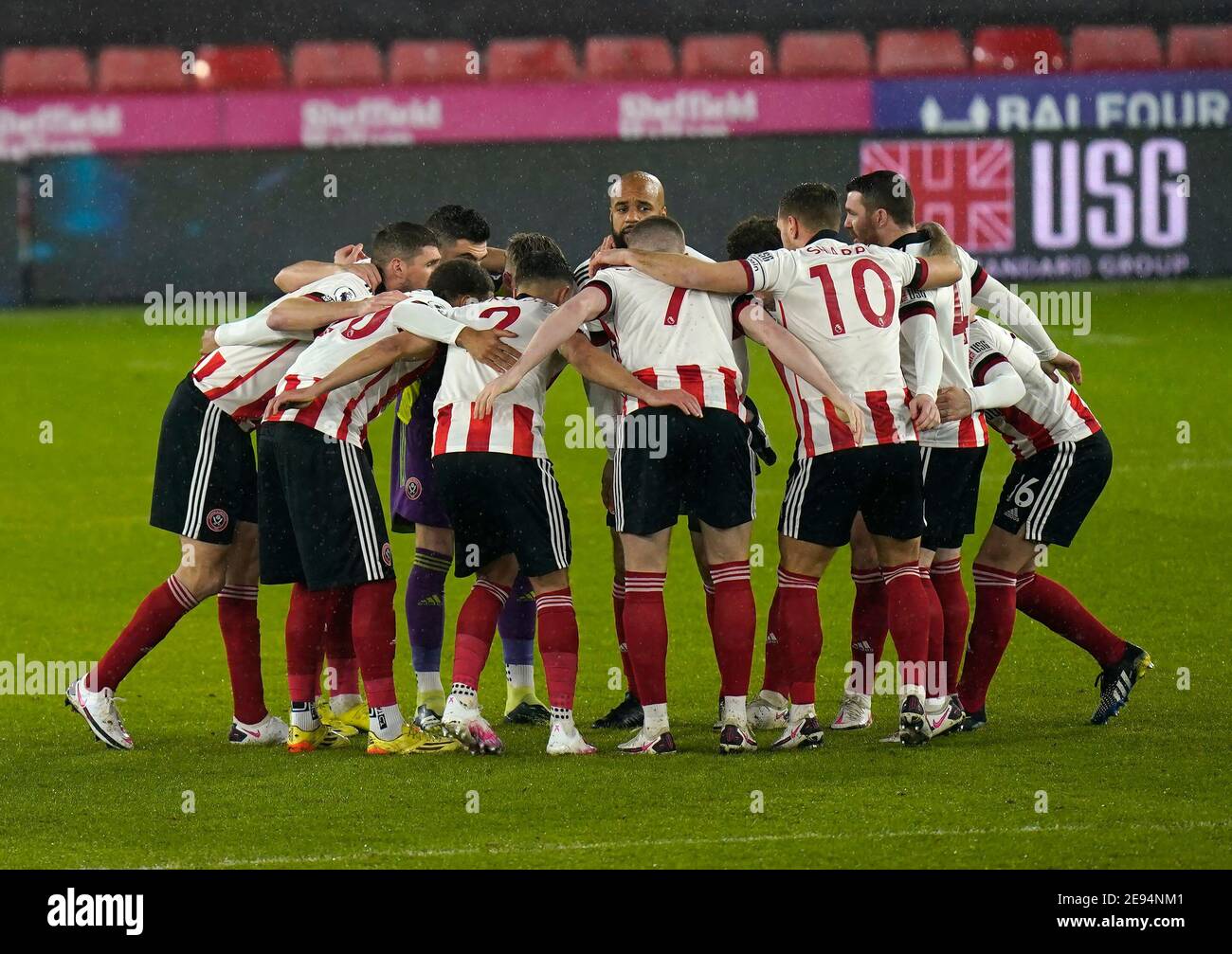 Sheffield United Players Huddle Before The Premier League Match At Bramall Lane Sheffield Picture Date Tuesday February 2 2021 Stock Photo Alamy