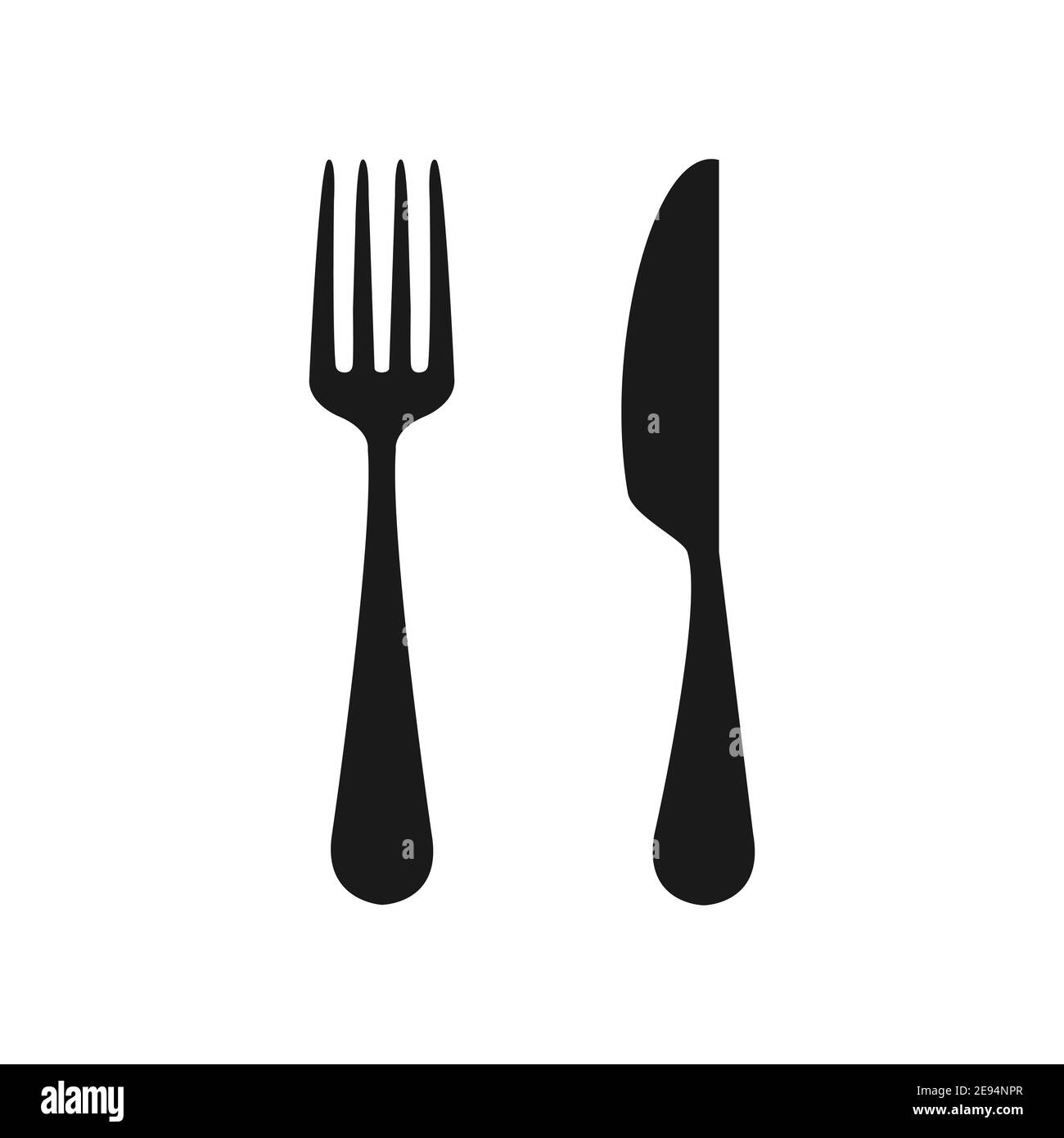 Fork and knife icon. Cooking black symbol. Vector kitchen tools illustration. Stock Vector
