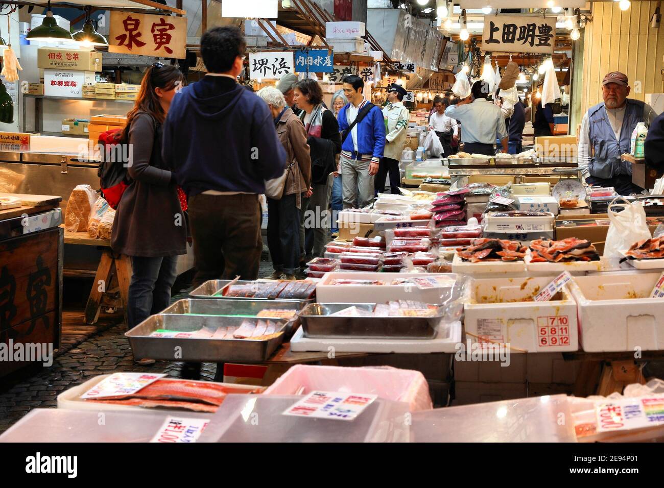 TOKYO, JAPAN MAY 11, 2012 Merchants sell seafood at Tsukiji Fish