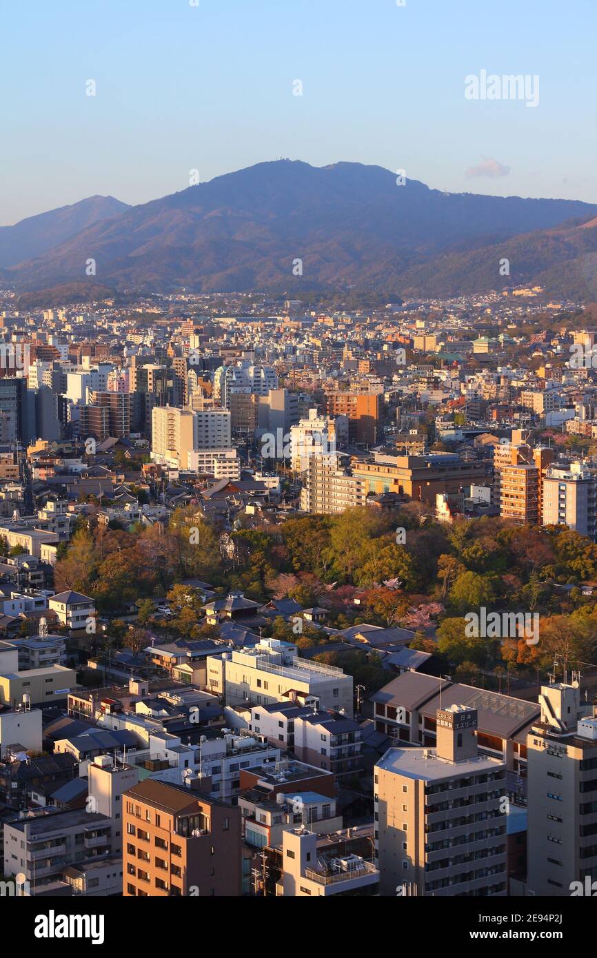 KYOTO, JAPAN APRIL 14, 2012 Aerial view of Shimogyo and Higashiyama