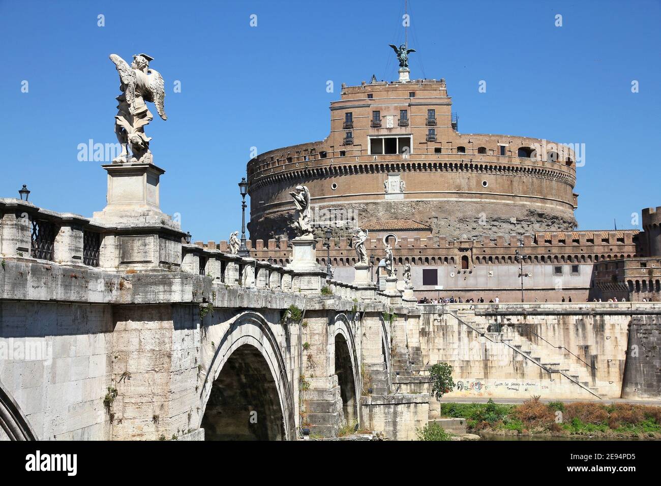 Rome, Italy. Architecture of Saint Angel's Bridge and Castle Stock ...