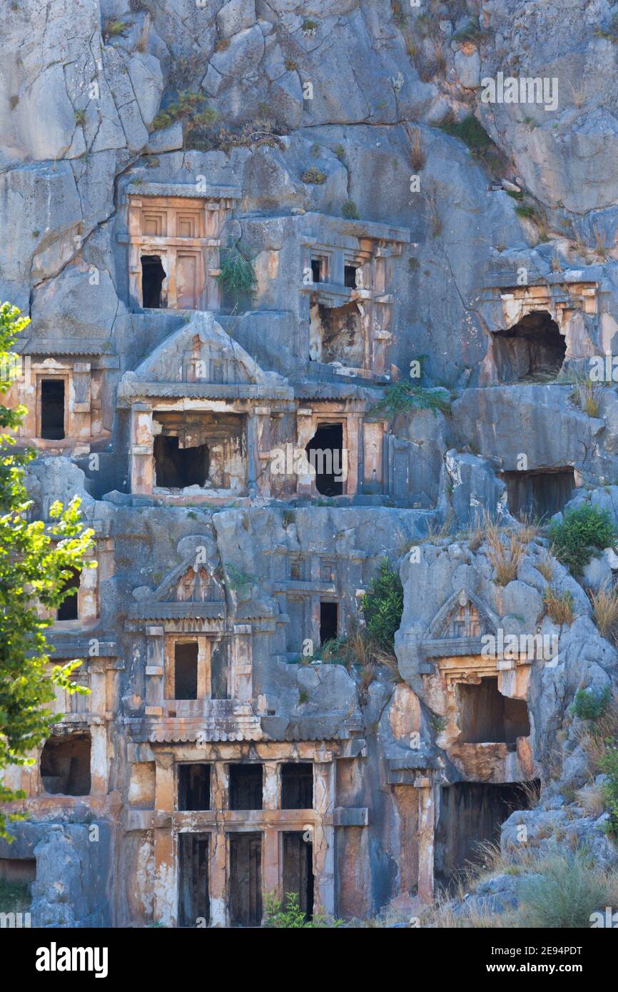 Myra, Antalya Province, Turkey.   The Lycian rock tombs. Stock Photo