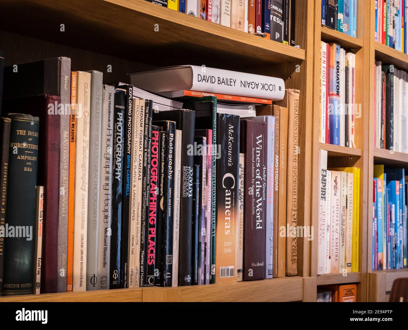 Book shelf with photography books Stock Photo