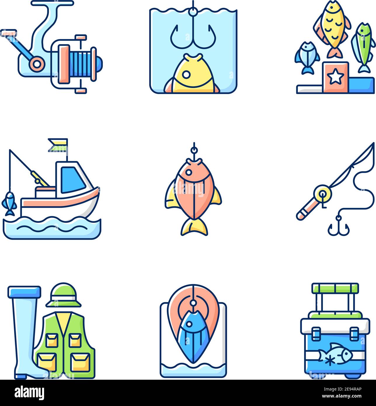 Equipment for fishing RGB color icons set Stock Vector Image & Art - Alamy