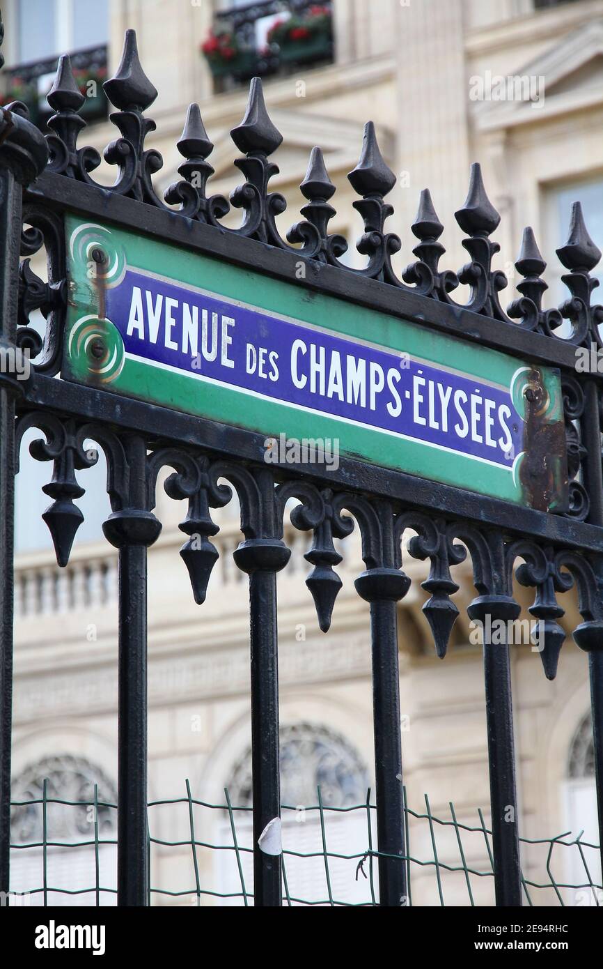 Paris, France Champs Elysees street sign. One of the most famous