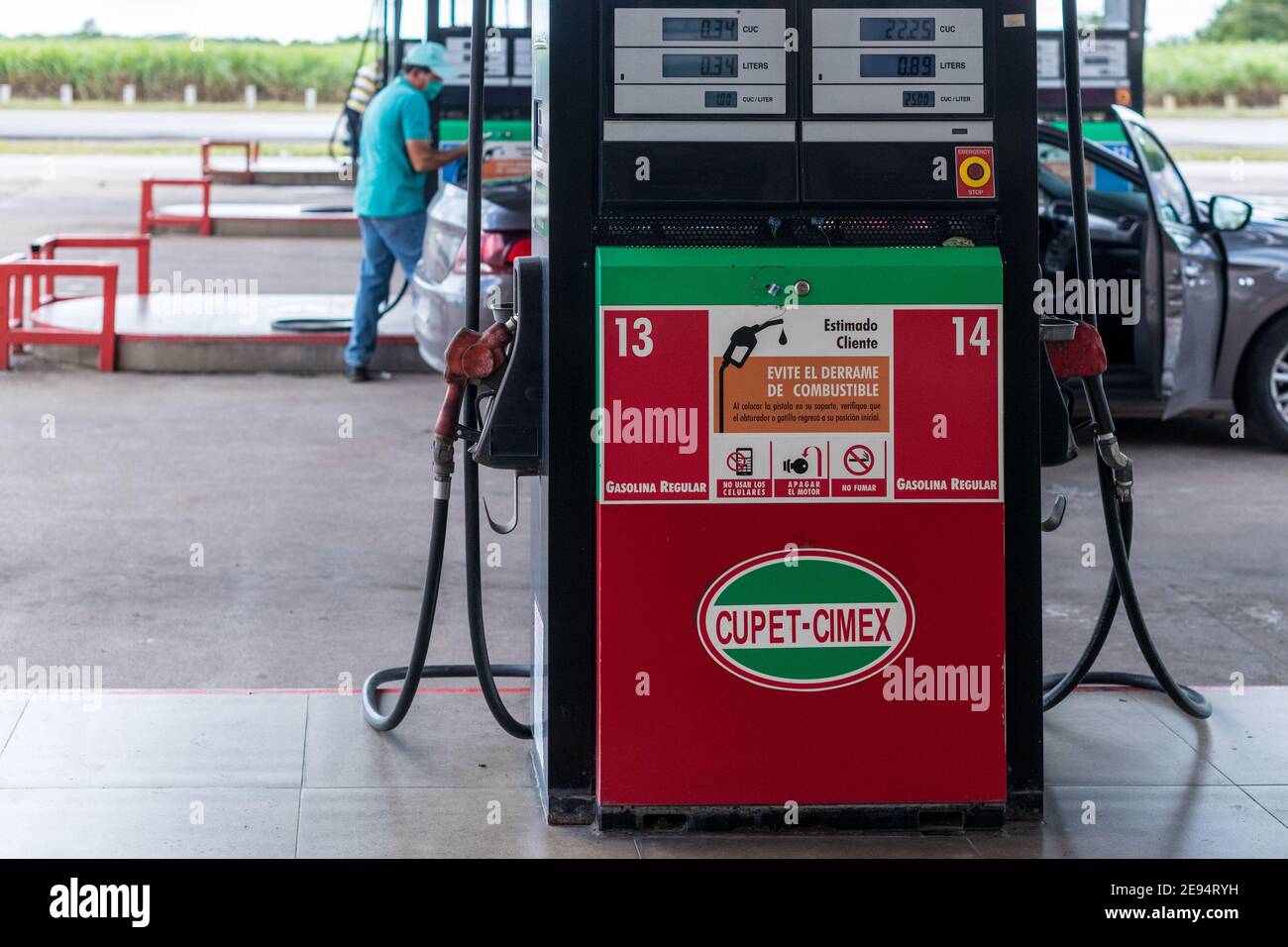 A Cupet-Cimex gasoline pump in a station in the National Highway Stock Photo