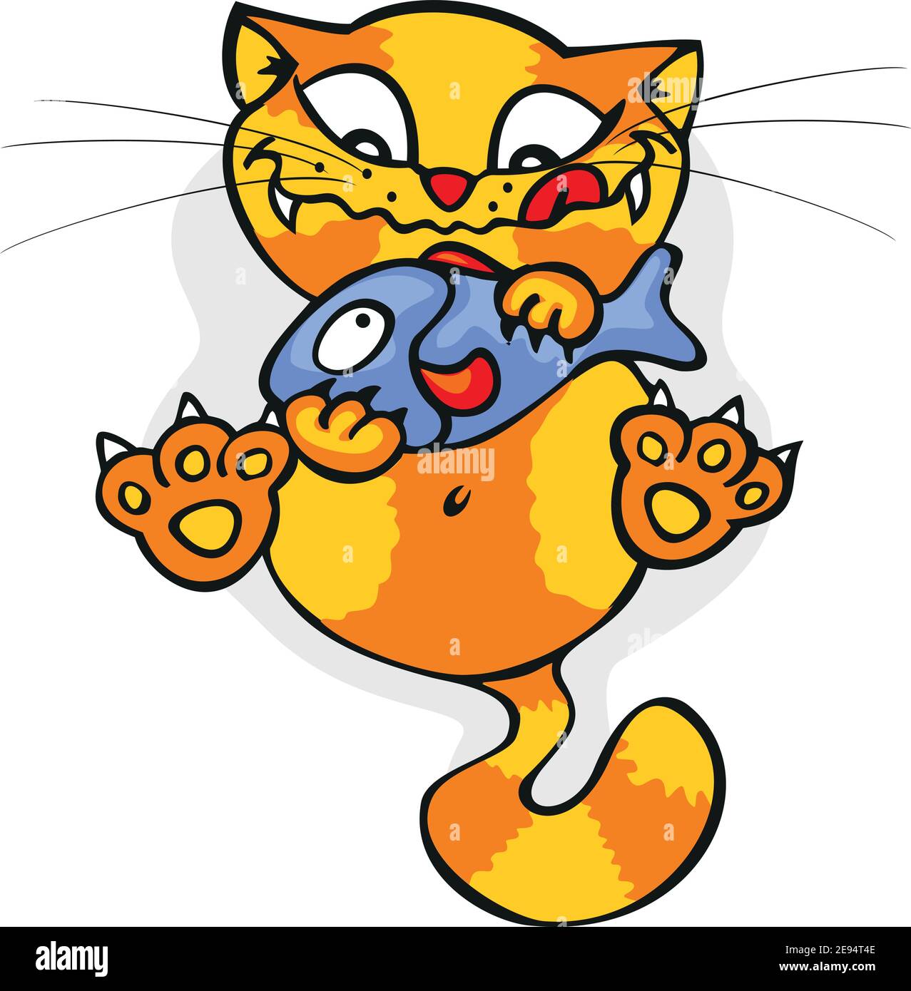 Striped cat with a fish Stock Vector