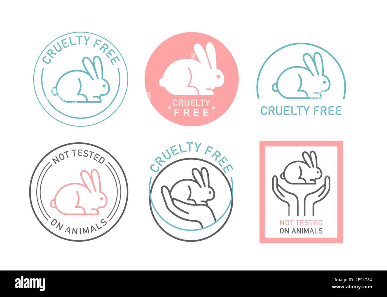 Cruelty Free Organic Natural Cosmetics Thin Line Icon Set Symbols With Cute Bunny Rabbit Stock Vector Image Art Alamy