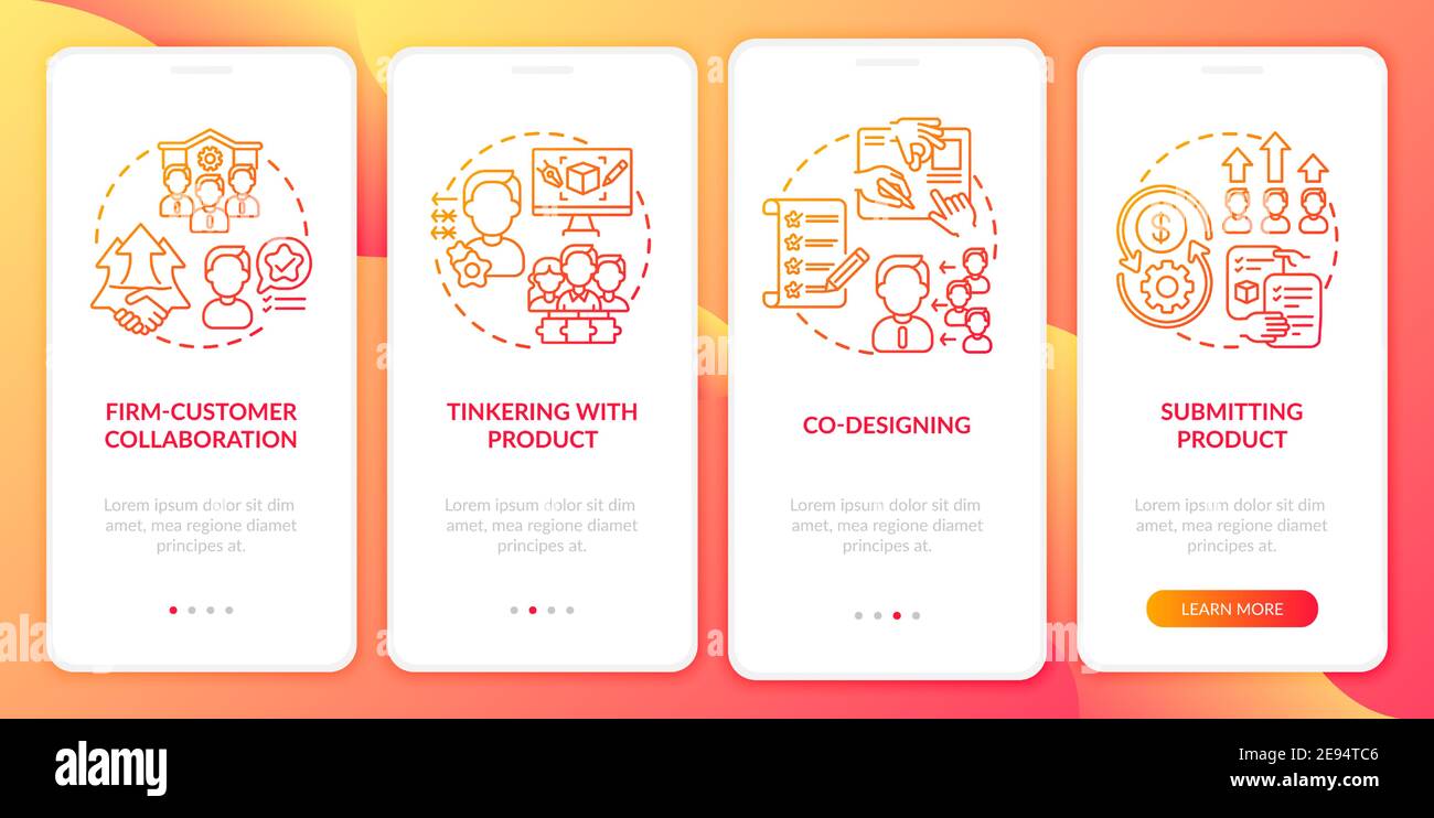 Co creation kinds onboarding mobile app page screen with concepts Stock Vector