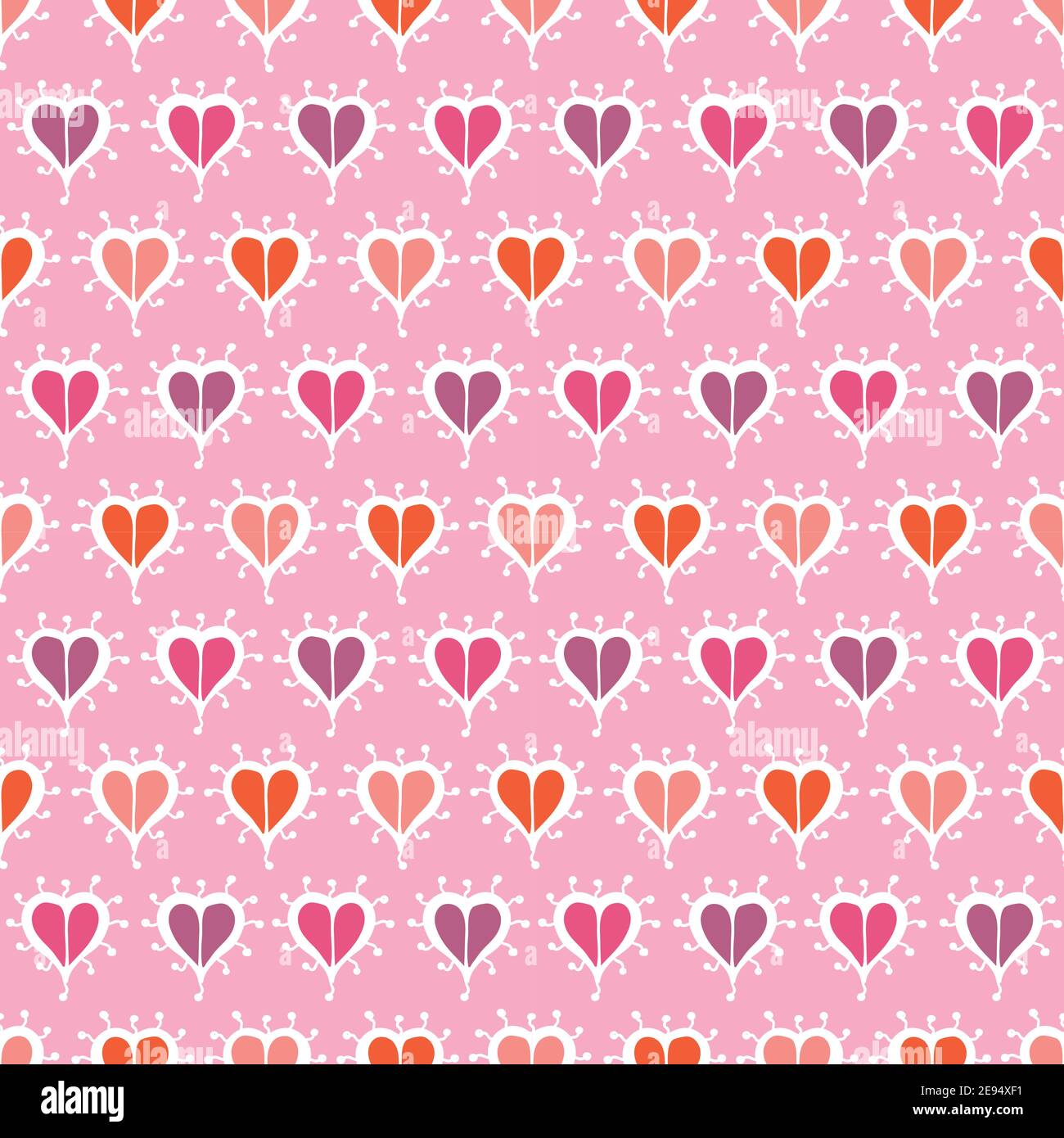 Geometric Doodle Heart Shape Pattern Seamless Vector Repeat Background. Girly Striped Design With Hand Drawn Heart. Close Up, All Over Repeat. Stationery, Valentine, Wedding, Packaging. Vector EPS 10 Tile. Stock Vector