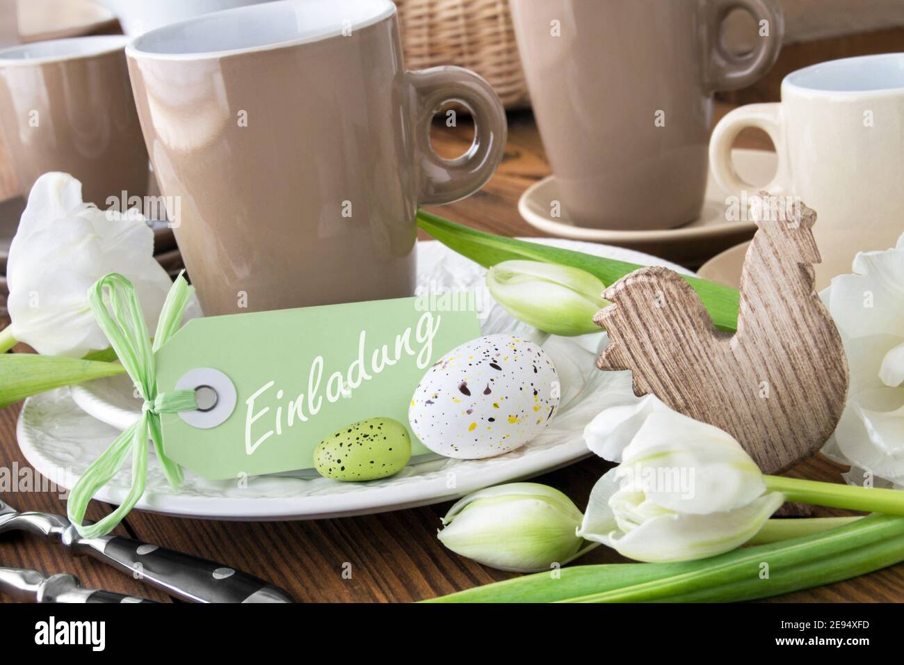 German Easter Invitation label and table decoration Stock Photo