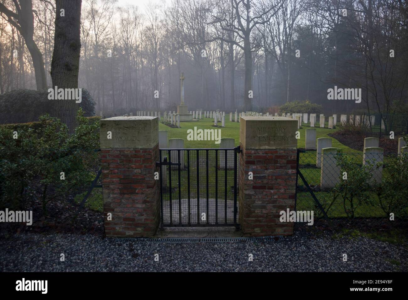Ploegsteert Wood Military Cemetery of world war I.  Ploegsteert, Henegouwen, Belgium, Europe. Photo V.D. Stock Photo