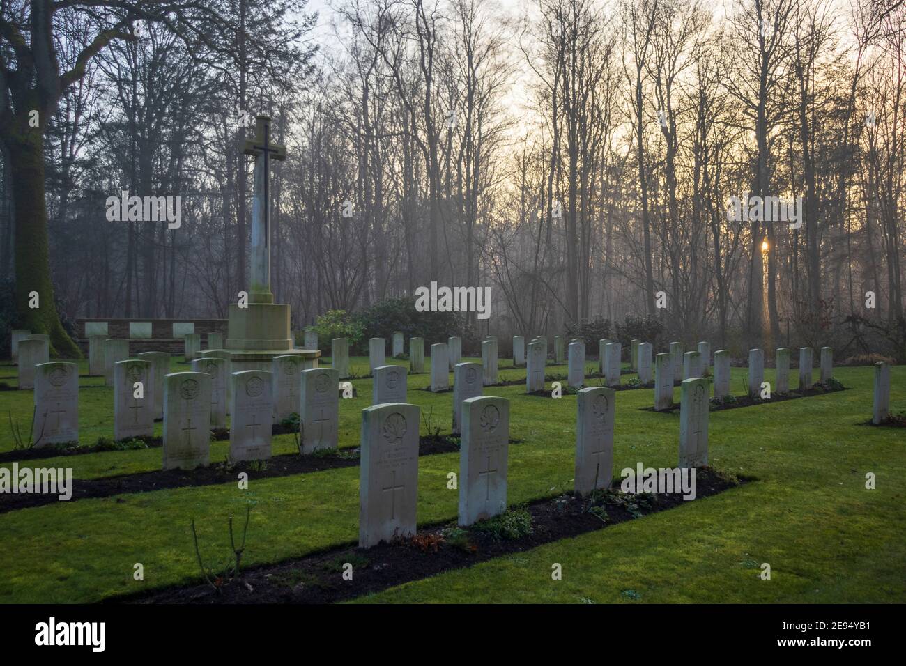 Ploegsteert Wood Military Cemetery of world war I.  Ploegsteert, Henegouwen, Belgium, Europe. Photo V.D. Stock Photo