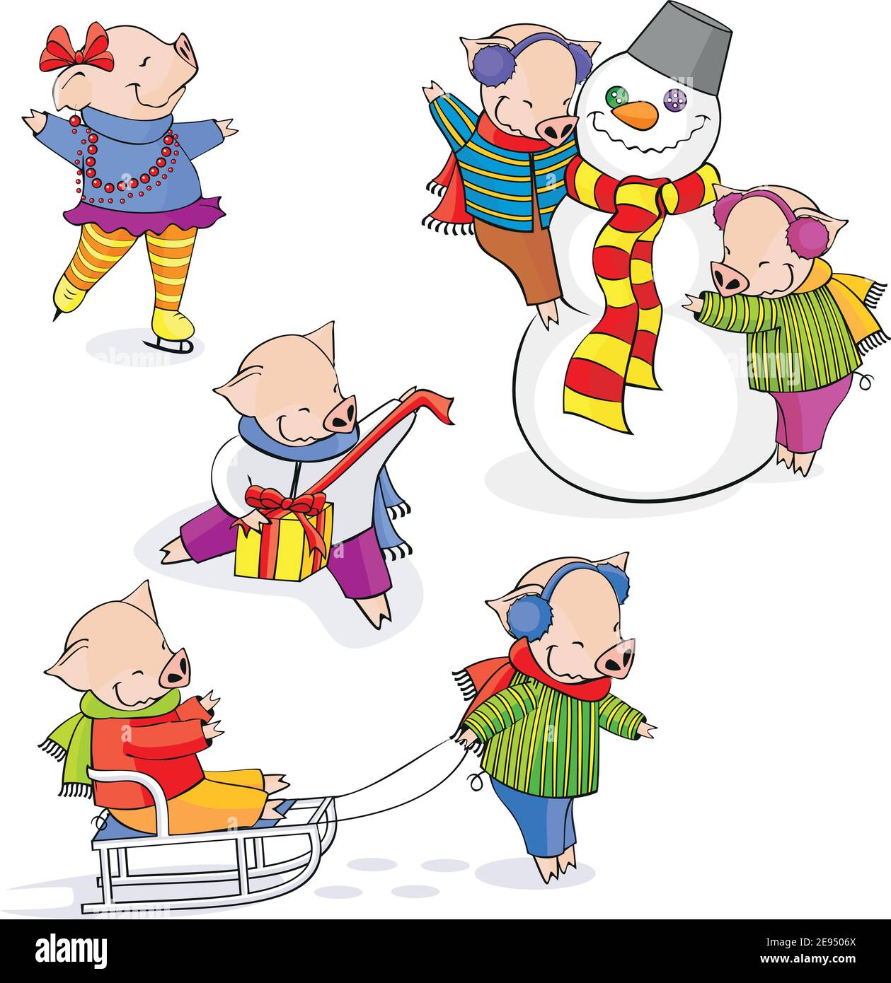 Funny piglets. Vector. Stock Vector