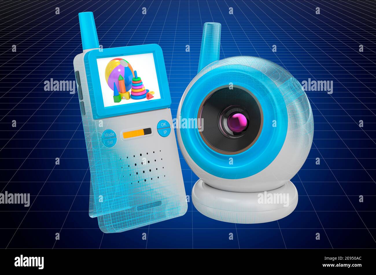 Visualization 3d cad model of baby cam, blueprint. 3D rendering Stock Photo