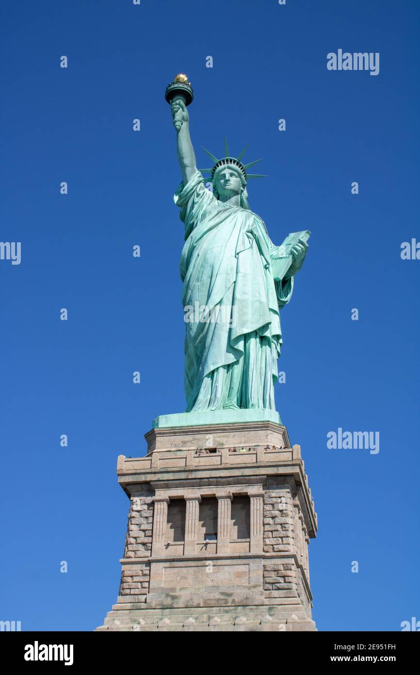 Frontal view of the Statue of Liberty at Liberty Island Stock Photo
