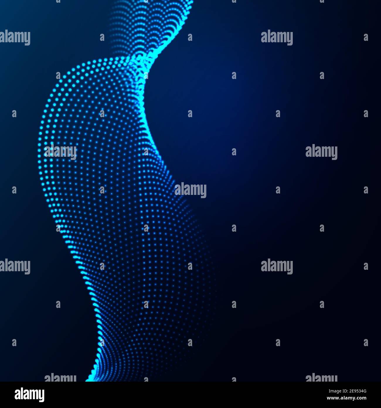 Beautiful wave shaped array of glowing dots.Abstract vector design element. Stock Vector