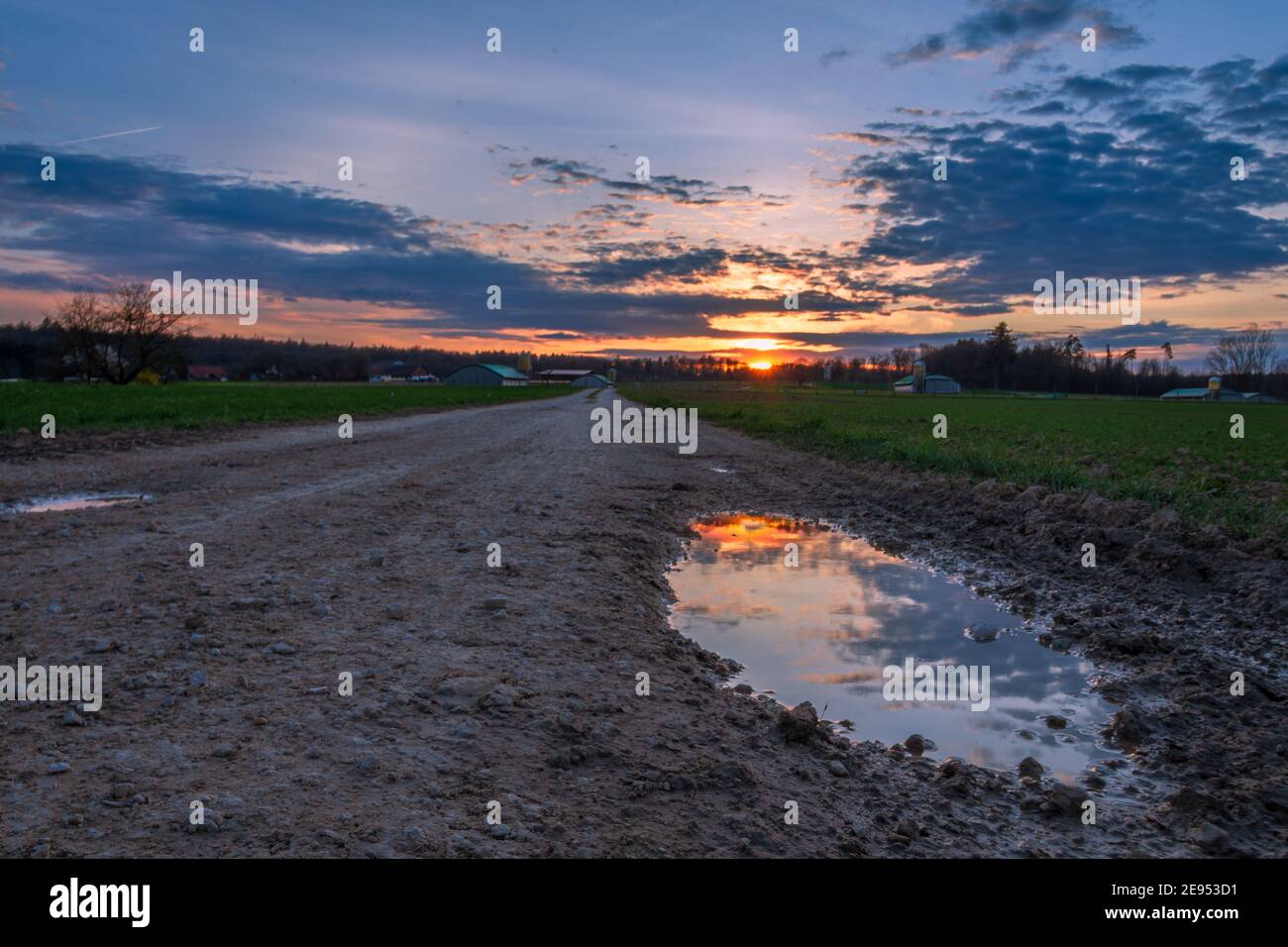 Sunset on the Swabian Alb in Germany Stock Photo