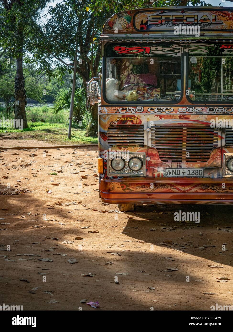 Colorful bus in Sri Lanka. Local transportation. Stock Photo
