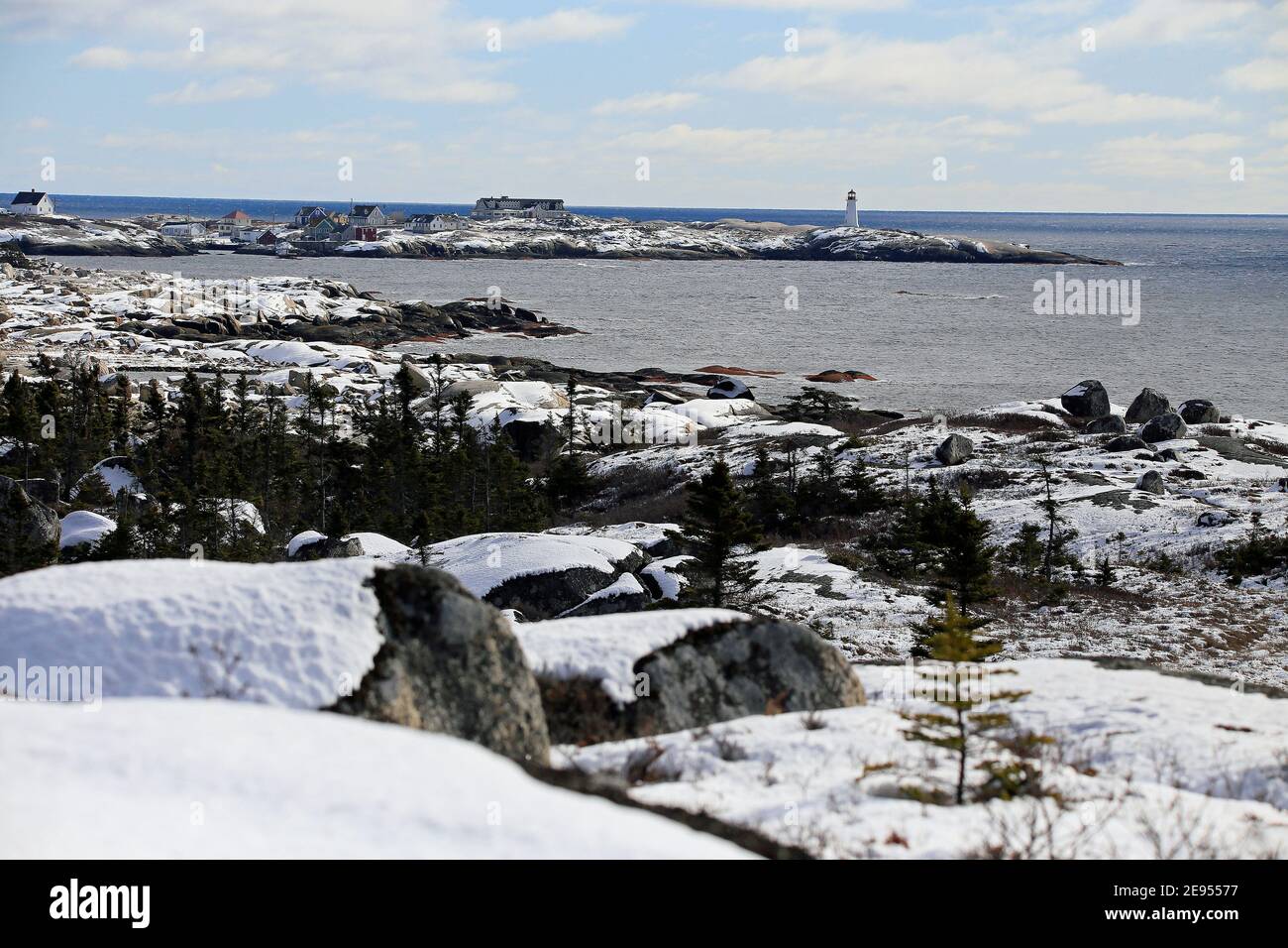 Peggy's Point Lighthouse in winter; Peggy's Cove; Nova Scotia; Canada Stock Photo