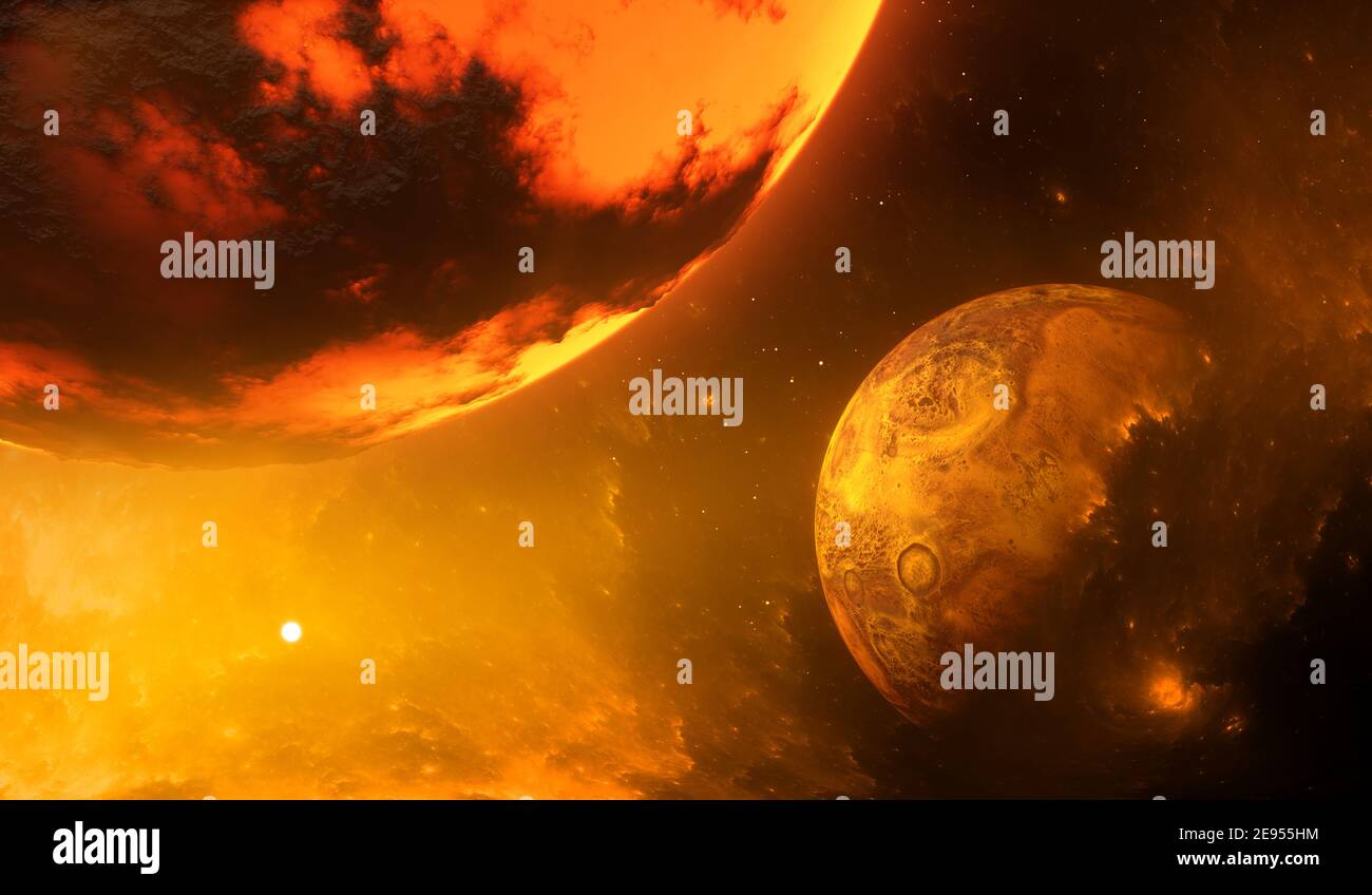 Evolution of the Solar System. Before collision of Earth and Theia. 3d illustration Stock Photo