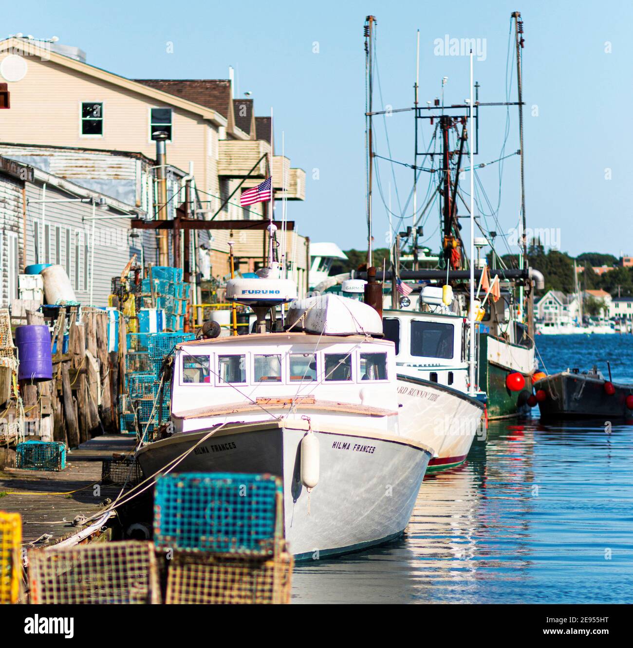 Portland, Maine, USA 25 July 2020 Fishing and lobster boats docked