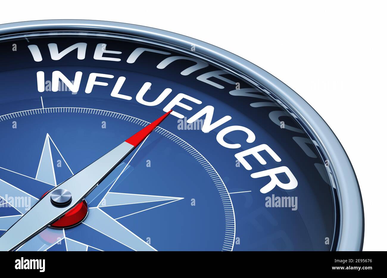 3D rendering of an compass with the word influencer Stock Photo