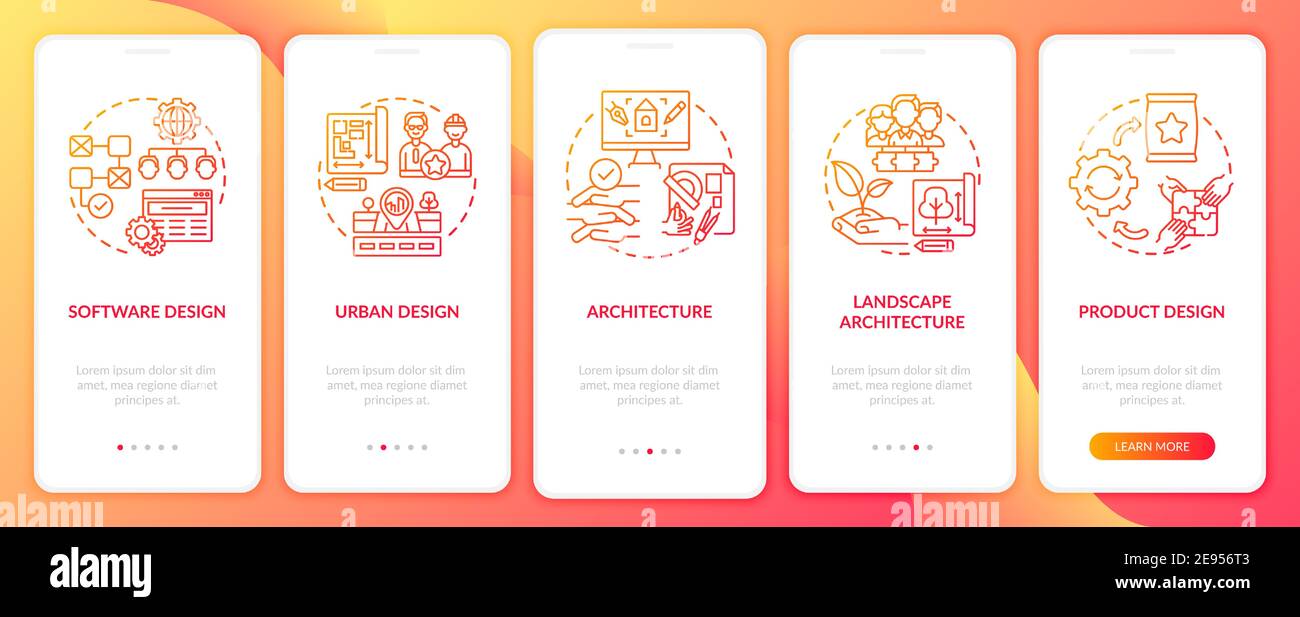 Co design application fields onboarding mobile app page screen with concepts Stock Vector