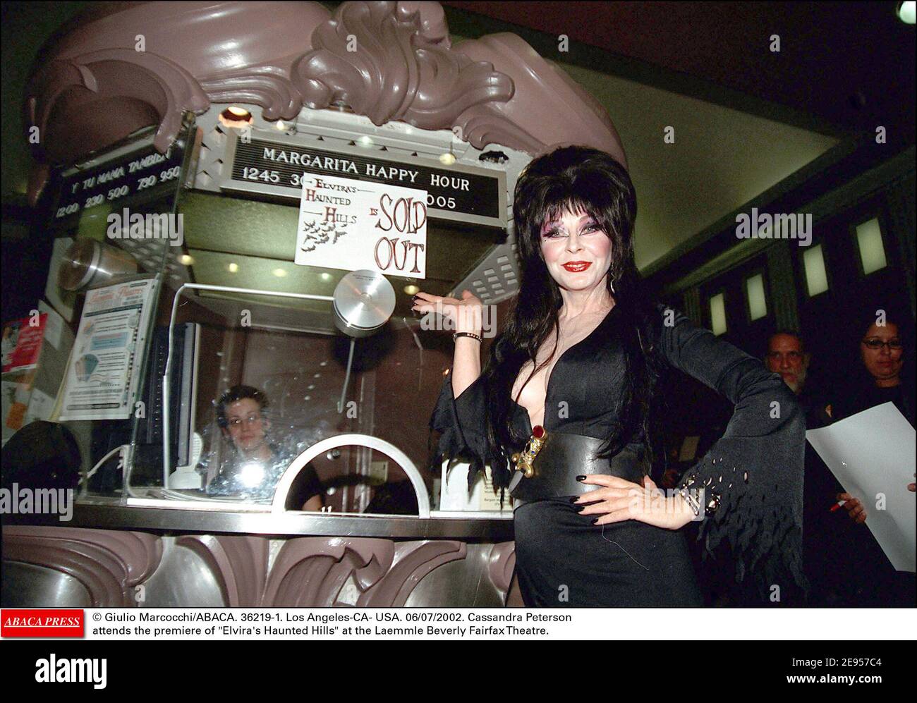 © Giulio Marcocchi/ABACA. 36219-1. Los Angeles-CA- USA. 06/07/2002. Cassandra Peterson attends the premiere of Elvira's Haunted Hills at the Laemmle Beverly Fairfax Theatre. Stock Photo