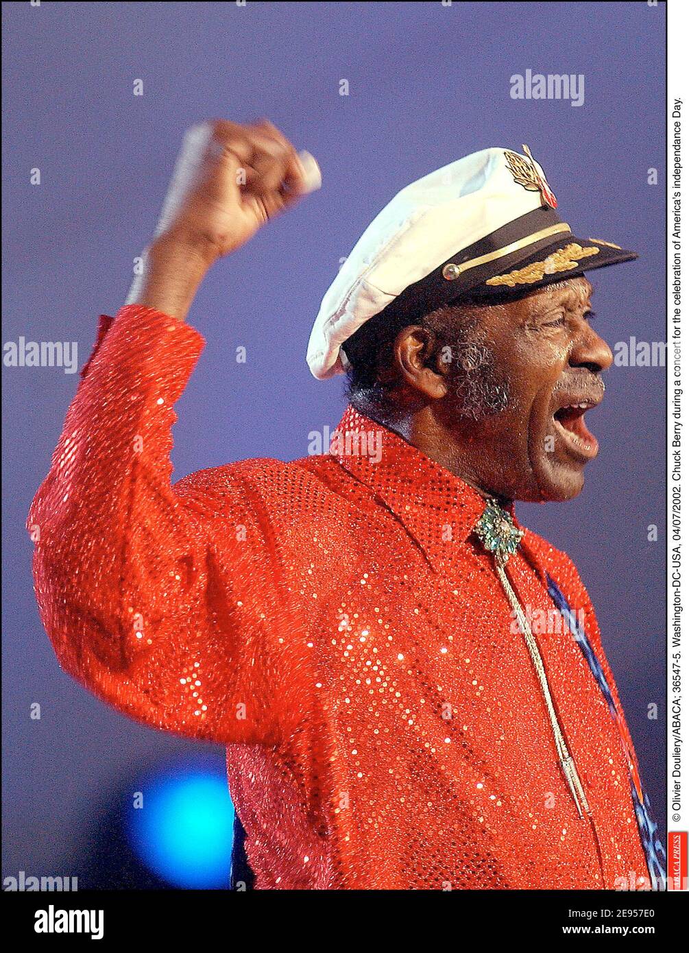 © Olivier Douliery/ABACA. 36547-6. Washington-DC-USA, 04/07/2002. Chuck Berry during a concert for the celebration of America's independance Day. Stock Photo