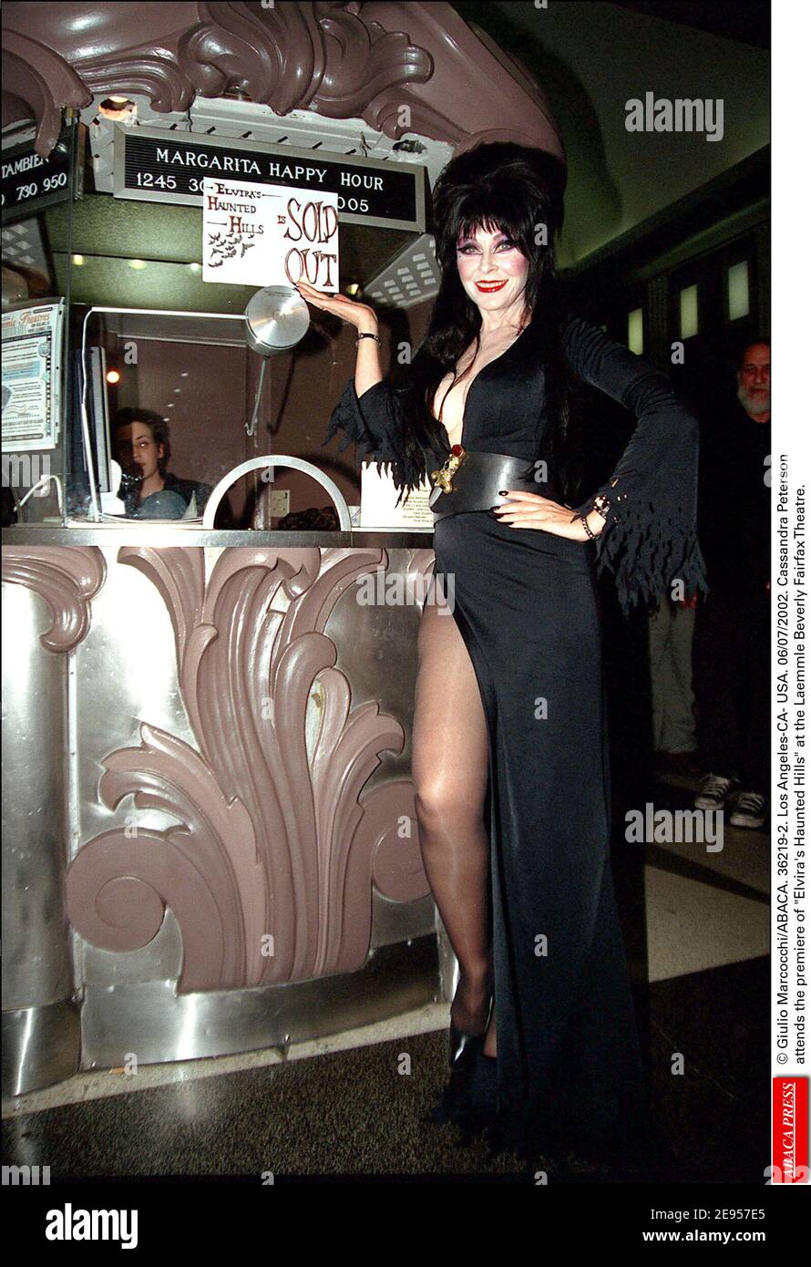 © Giulio Marcocchi/ABACA. 36219-2. Los Angeles-CA- USA. 06/07/2002. Cassandra Peterson attends the premiere of Elvira's Haunted Hills at the Laemmle Beverly Fairfax Theatre. Stock Photo