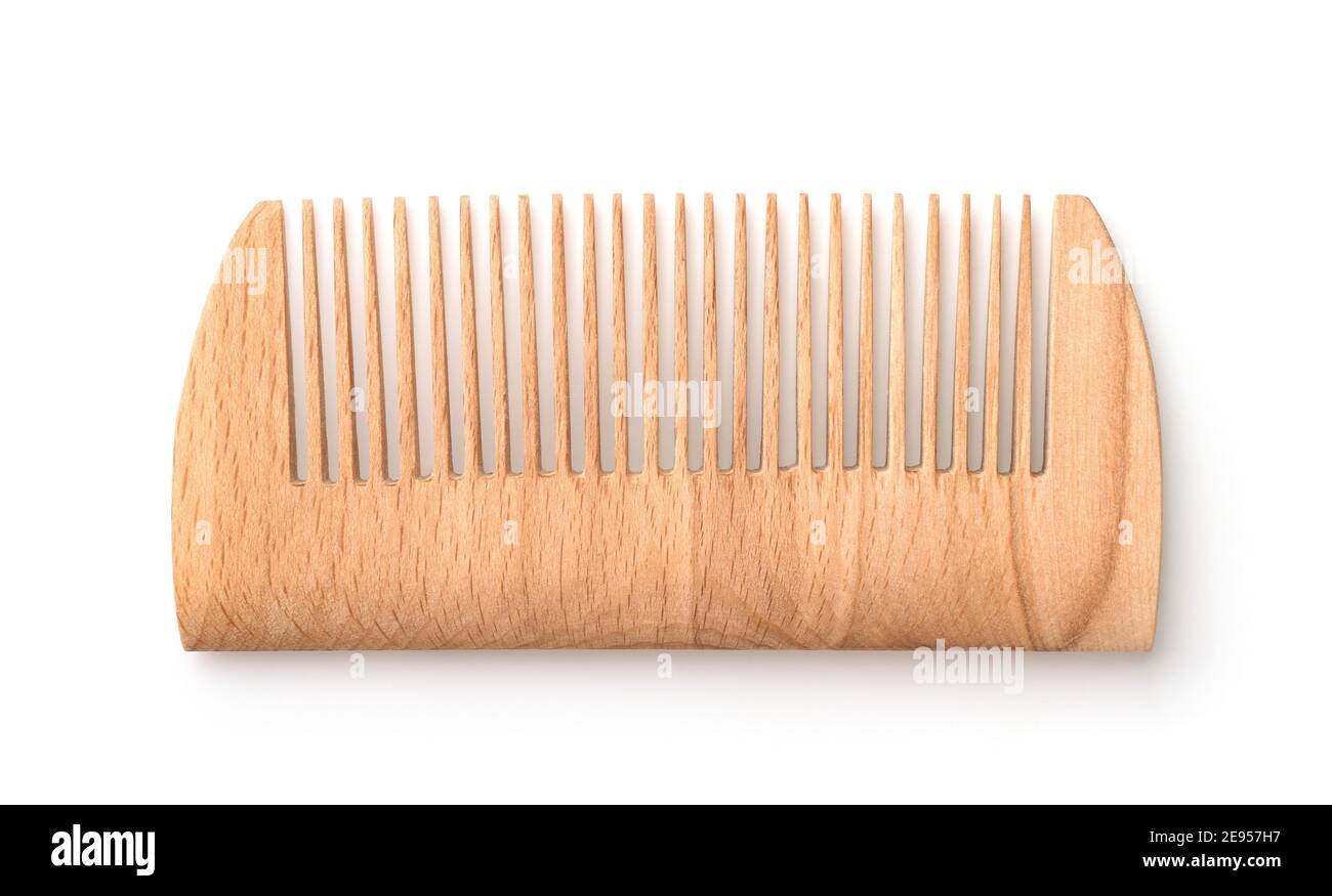 Top view of wooden comb isolated on white Stock Photo