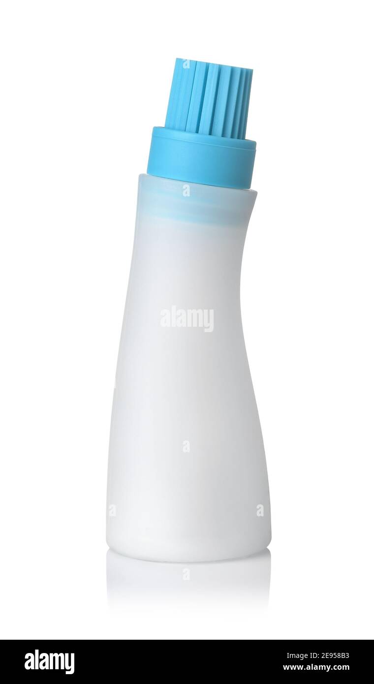 Plastic basting bottle with silicone brush isolated on white Stock