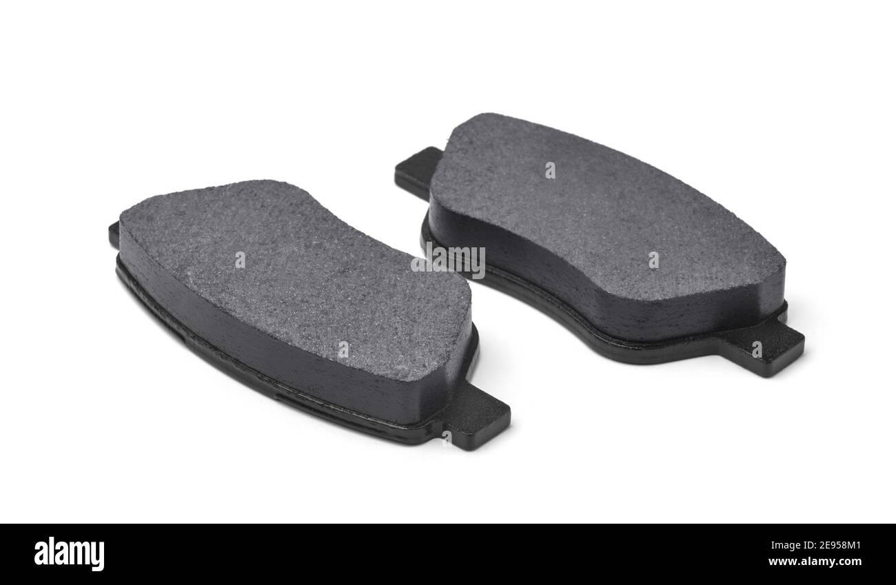 Two new car brake pads isolated on white Stock Photo