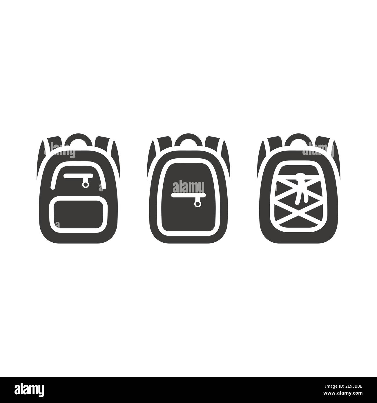 Backpack simple black isolated vector icon. Bag, hand luggage or back pack glyph symbol. Stock Vector