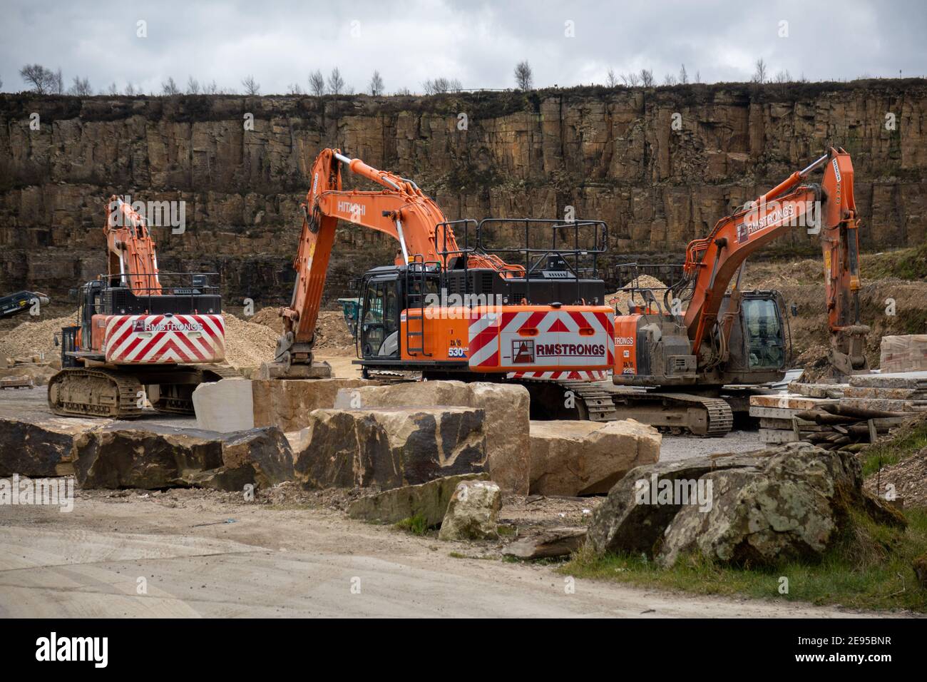 Heavy plant in a sandstone quarry. Stock Photo