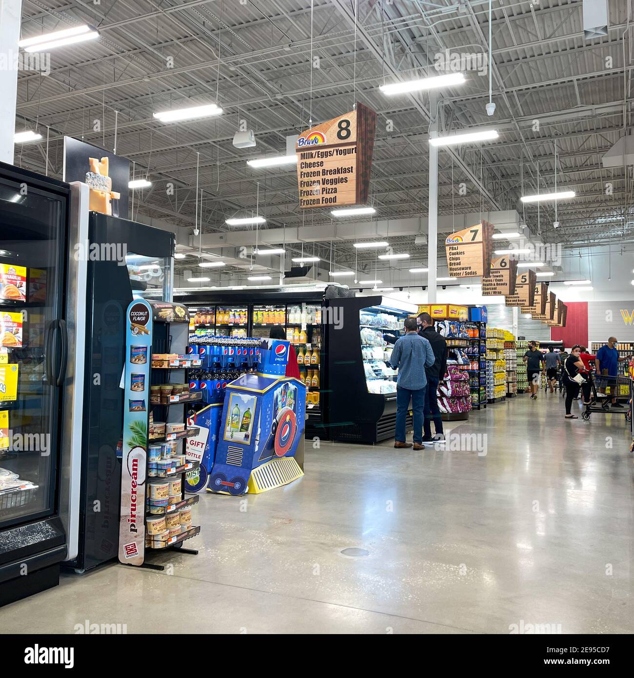 Orlando, FL USA - December 27, 2020: An overview of multiple aisles of a Bravo Market grocery store in Orlando, Florida. Stock Photo