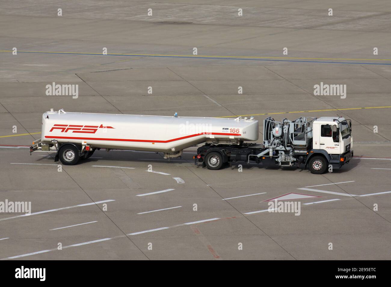 AFS Aviation Fuel Services tank truck at Cologne Bonn Airport. Stock Photo