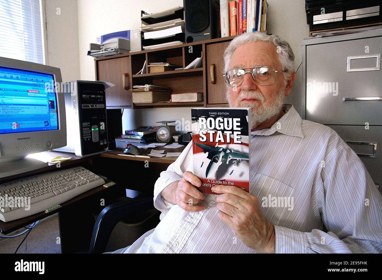 EXCLUSIVE - Author William Blum who got a big boost from Ossama bin Laden  latest tape poses in his appartement in Washington DC, USA on Tuesday  January 24, 2006. Blum, 72, is
