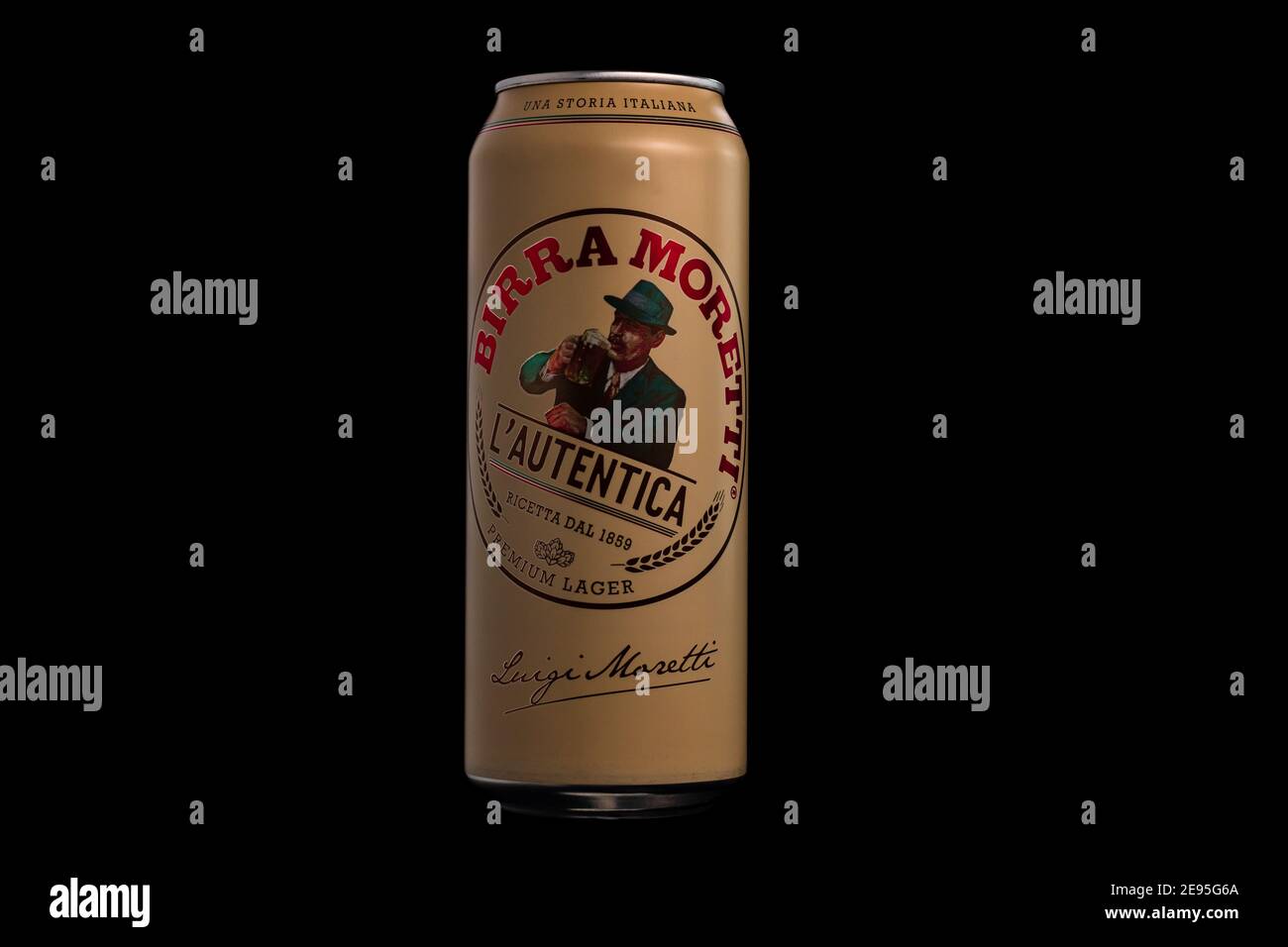 Birra Moretti, a premium lager beer produced by Italian brewing company