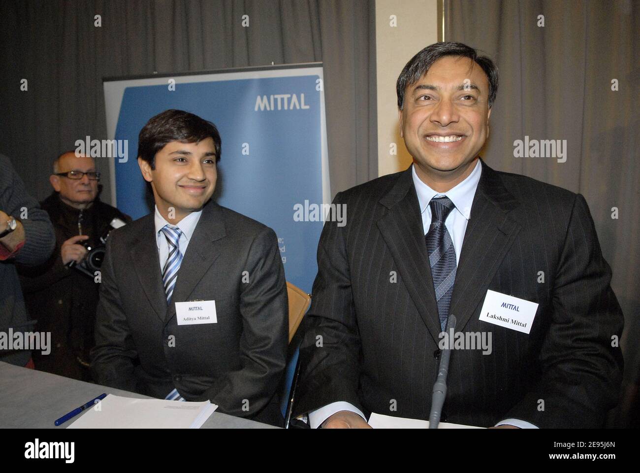 Businessman Lakshmi Mittal is photographed with his son Aditya Mittal  News Photo - Getty Images