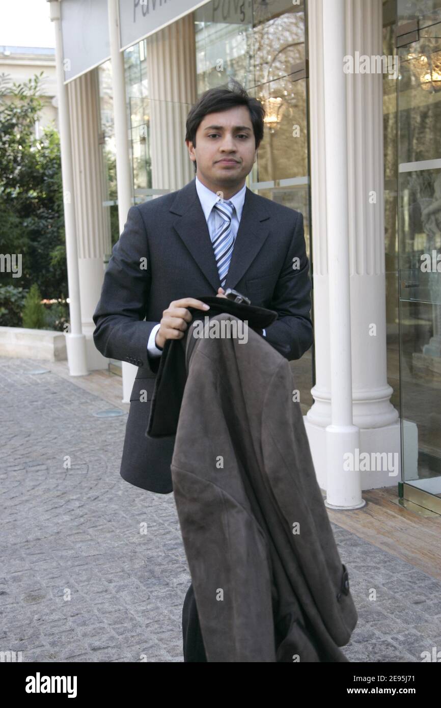 Aditya Mittal, son of President and Group CFO, Lakshmi Mittal, leaving the  Pavillon Gabriel after a press conference, in Paris, France, on January 30,  2006. Lakshmi Mittal hold a press conference following